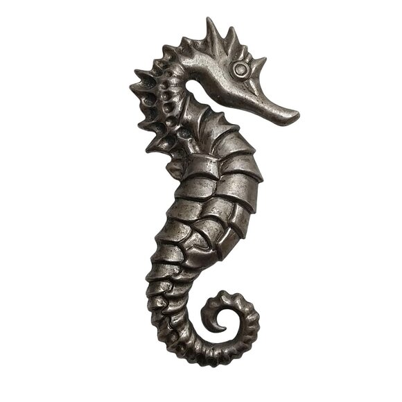 Vintage Seahorse Brooch Pin Silver Tone Metal Marine Jewelry 2.5 Inches - Picture 3 of 4